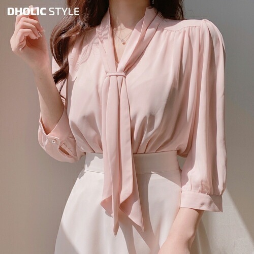 [メガ割りSALE]7分袖ボウタイシフォンブラウス・p515347