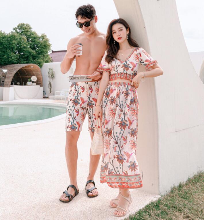 レディースファッション ペア水着 ペアルック カップル水着 レディース 水着セットアップ＋ビーチパンツ リゾート メンズ水着 男性用 サーフパンツ みずぎ mizugi ミズギ 男女 温泉