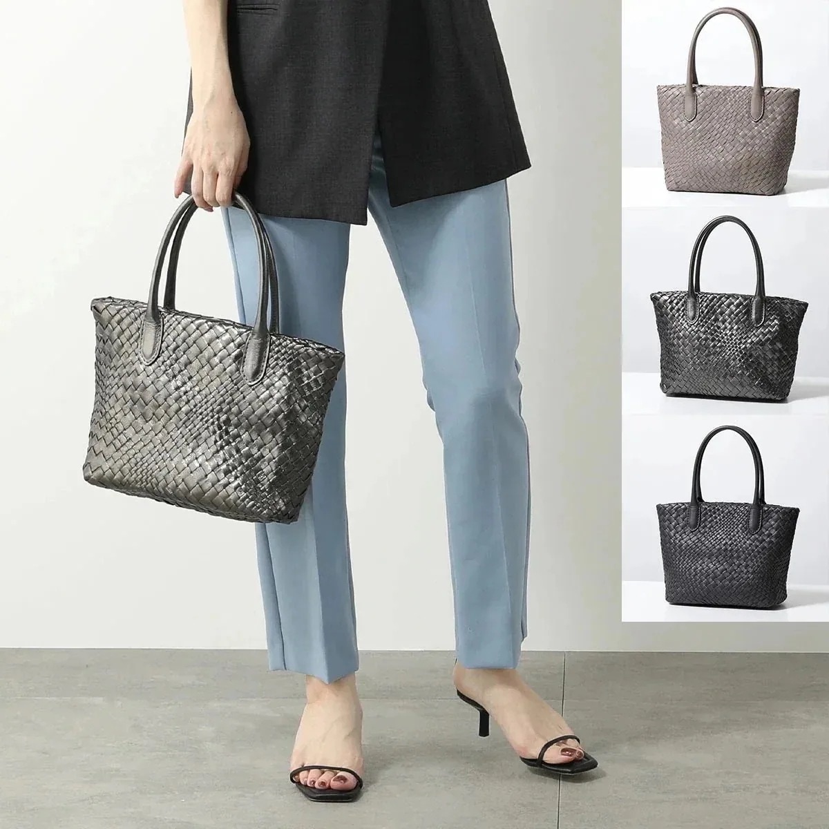 FALORNI ファロルニ ハンドバッグ F1857 レディース トートバッグ レザーイントレチャート メッシュ編み 鞄 カラー4色