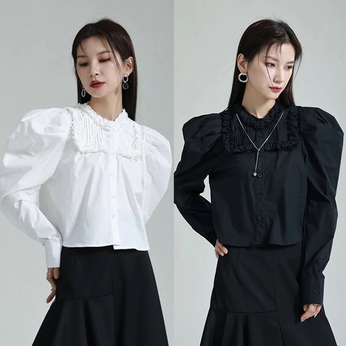 【J.Fashion】短丈 春ブラウス フリル 長袖 レディースブラウス パフスリーブ 日焼け止め レディースシャツ 関連商品は店で購入可能 メガ割30%までに制限