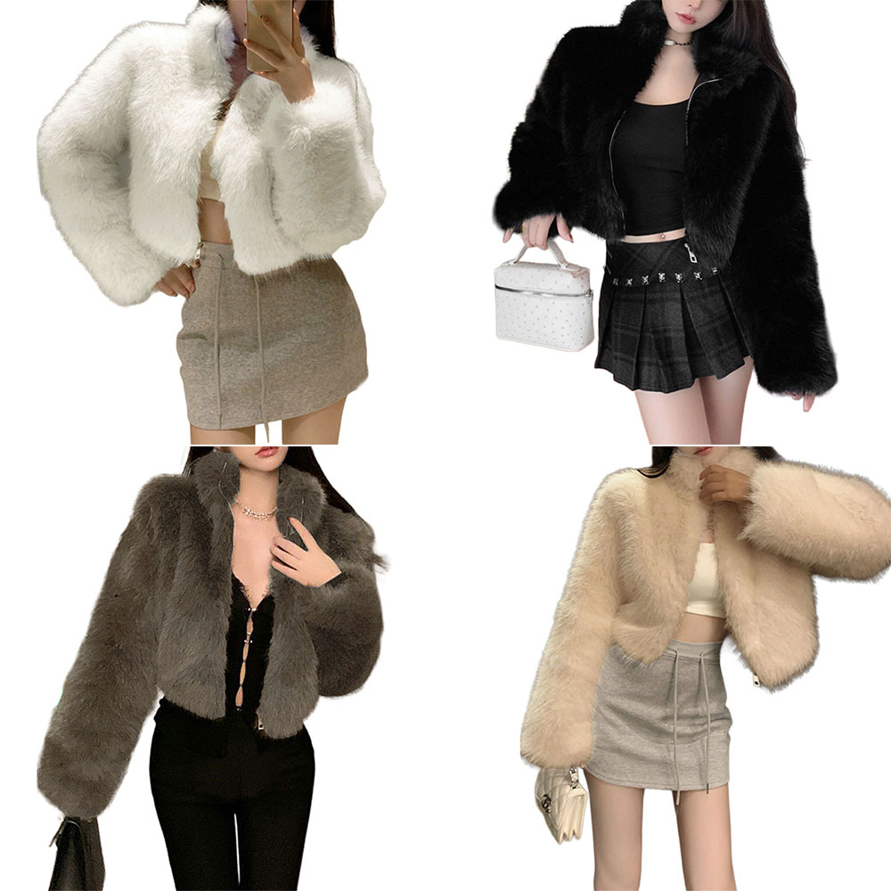 ファージャケット ふわふわファーボレロ 冬 レディース スタンドネック エコファーショートジャケット 中綿クロップド丈ブルゾン 92MEIERS-001