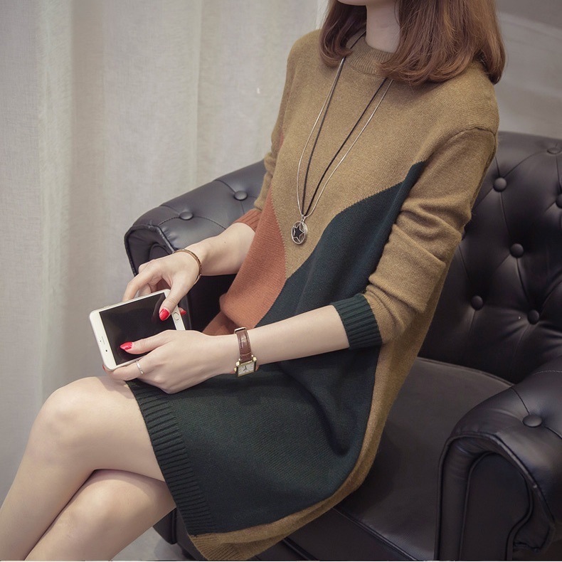 ワンピース セーター プルオーバー ミドル丈 長袖 ラウンドネック ストレート ニット かわいい 可愛い きれいめ シンプル カジュアル 上品 おしゃれ お洒落 レトロ 可愛い 女子