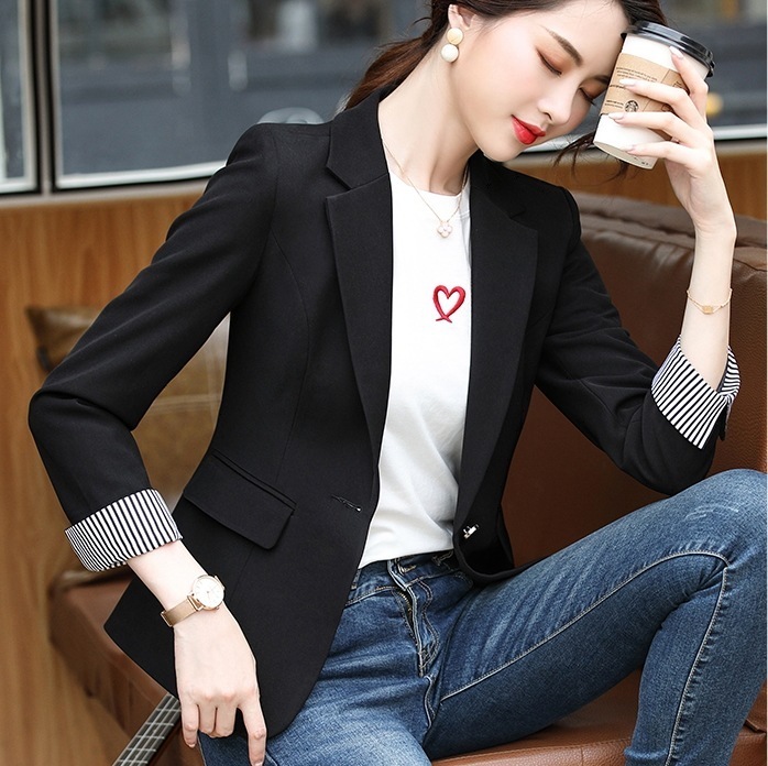 オールマッチジャケット カジュアルジャケット ストライプ裏地ジャケット オフィスカジュアル トップス アウター ジャケット 上着 スーツ 袖あり 長袖 Vネック 襟付き スリム ストレート Iライン