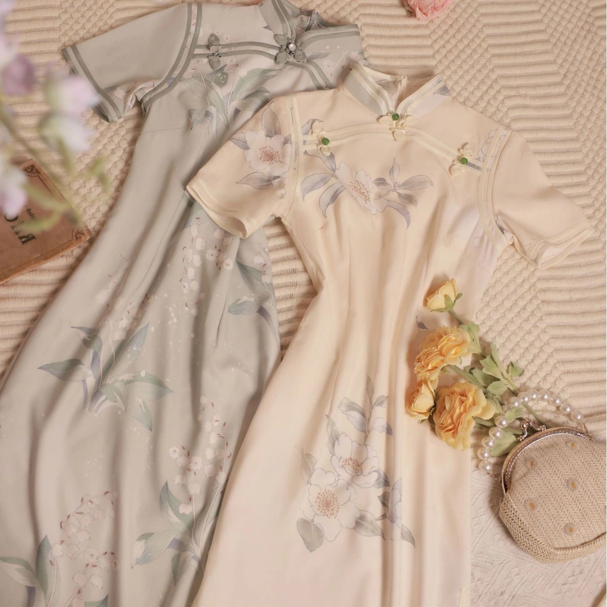 2024春ファッションスリムエレガントレトロ新スタイルチャイナドレス春二重層ンロングチャイナドレス