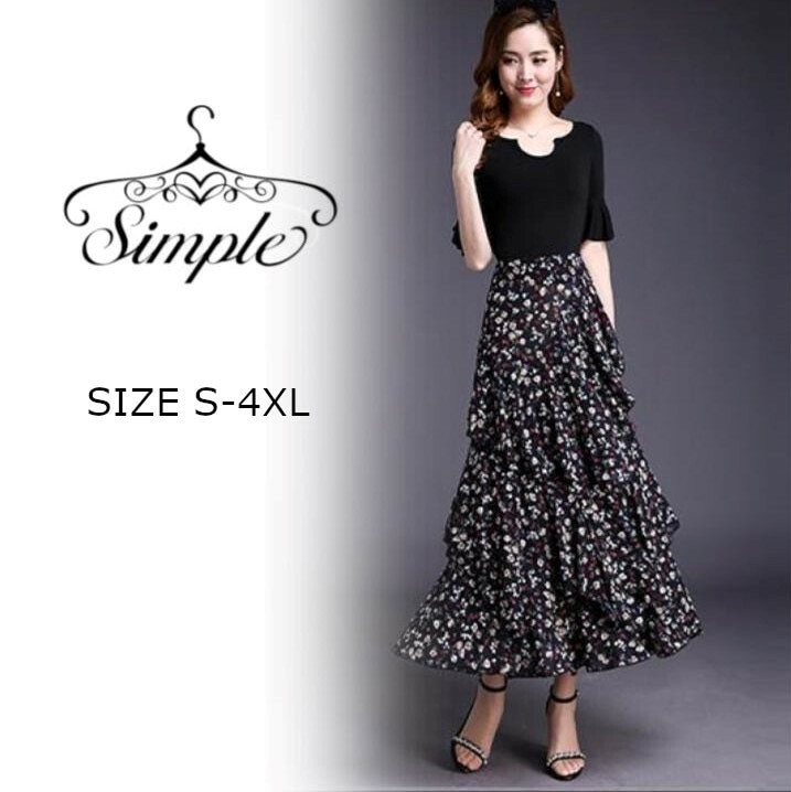 花柄 フリル 控え目 女子力 柄 ティアード フラワー シフォン レディース ファッション スカート フレアスカート 大きいサイズ 花柄 ロング マキシ おしゃれ 大きめ 春 夏 秋 韓国 20代 3