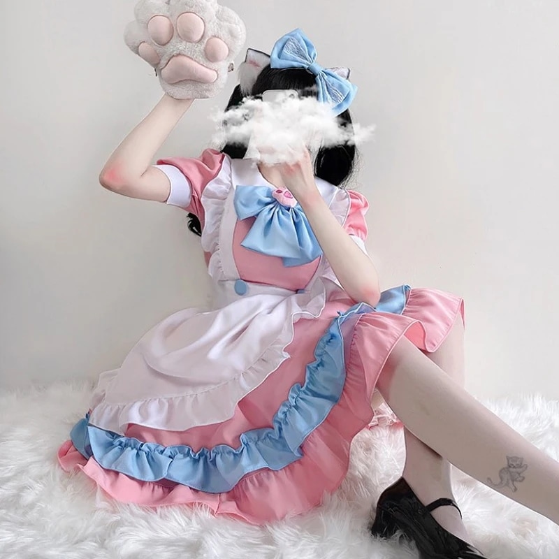 女性のための大きな弓が付いたロリータドレスメイドドレス女の子のためのかわいいスカートコスプレコスチューム男の子の服パーティースーツレディースドレス猫の足