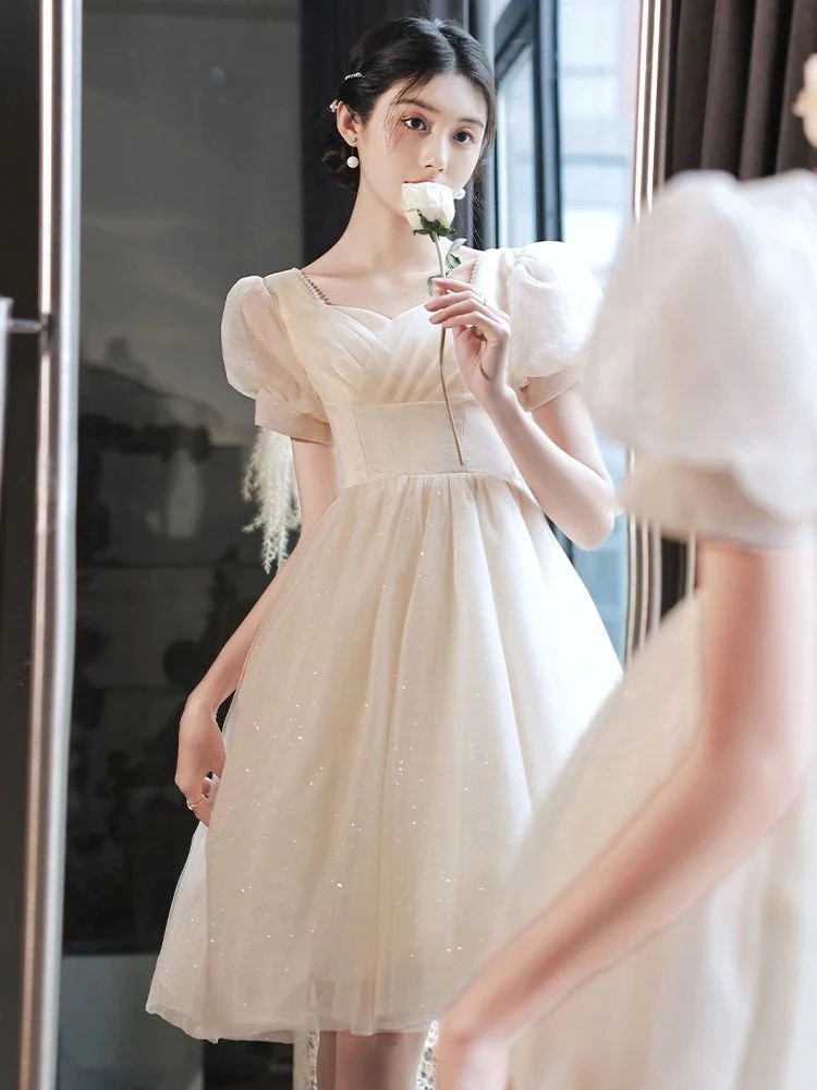 ウェディングドレス ドレス ドレス 気質 メッシュ ストラップレスブラ ドレス スーパーフェアリー フレンチヴィンテージ