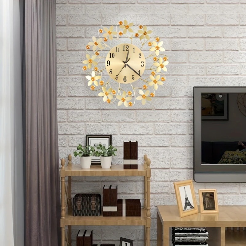 掛け時計 フラワー クリスタル調 静音 アナログ おしゃれ かわいい インテリア 壁掛け 時計 ウォール クロック ゴールド ブラック 4-7