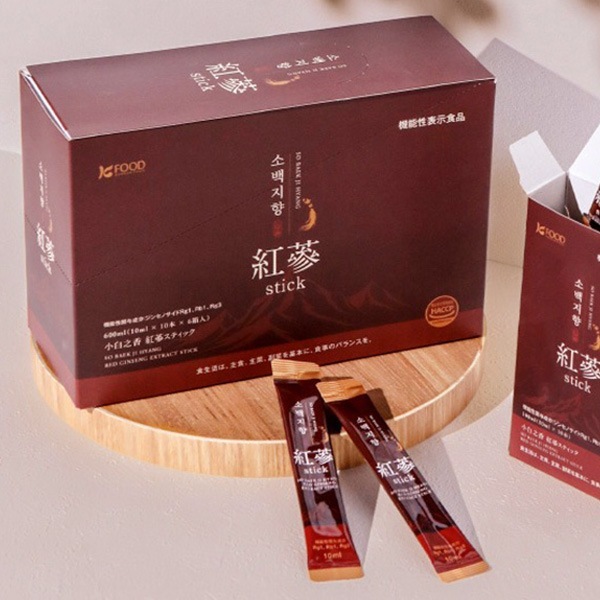 [小白之香] 紅参エキス スティック 機能性表示食品/ BOX 小箱６個入(10ml×60包)× 紅参 6年根 紅参エキス100% サプリメント サポニン 高麗人参 ギフト プレゼント用 母の日