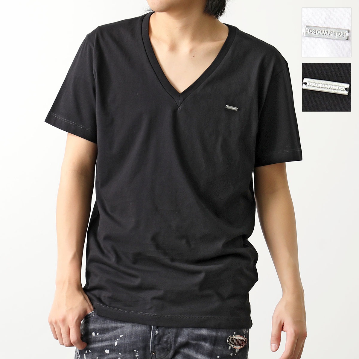 DSQUARED2 ディースクエアード Tシャツ S74GD1254 S24662 メンズ 半袖 カットソー Vネック ロゴT プレート コットン カラー2色