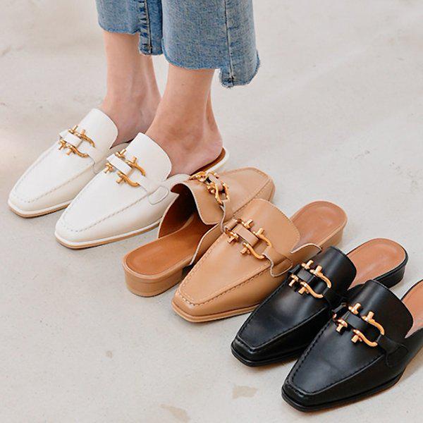 革飾り 女性 レディース ローファー ミュール ブロファー スリッパ 3cm 3color sy8008_P336209994