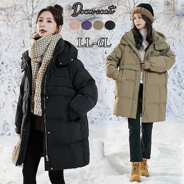 ダウンコート レディース ダウンジャケット 90％ダウン Aライン 帽子付き フード 母親 着やせ 大きいサイズ 黒 ブラック 厚手 冬服 防寒着 おしゃれ S M L LL 3L 4L きれいめ 2