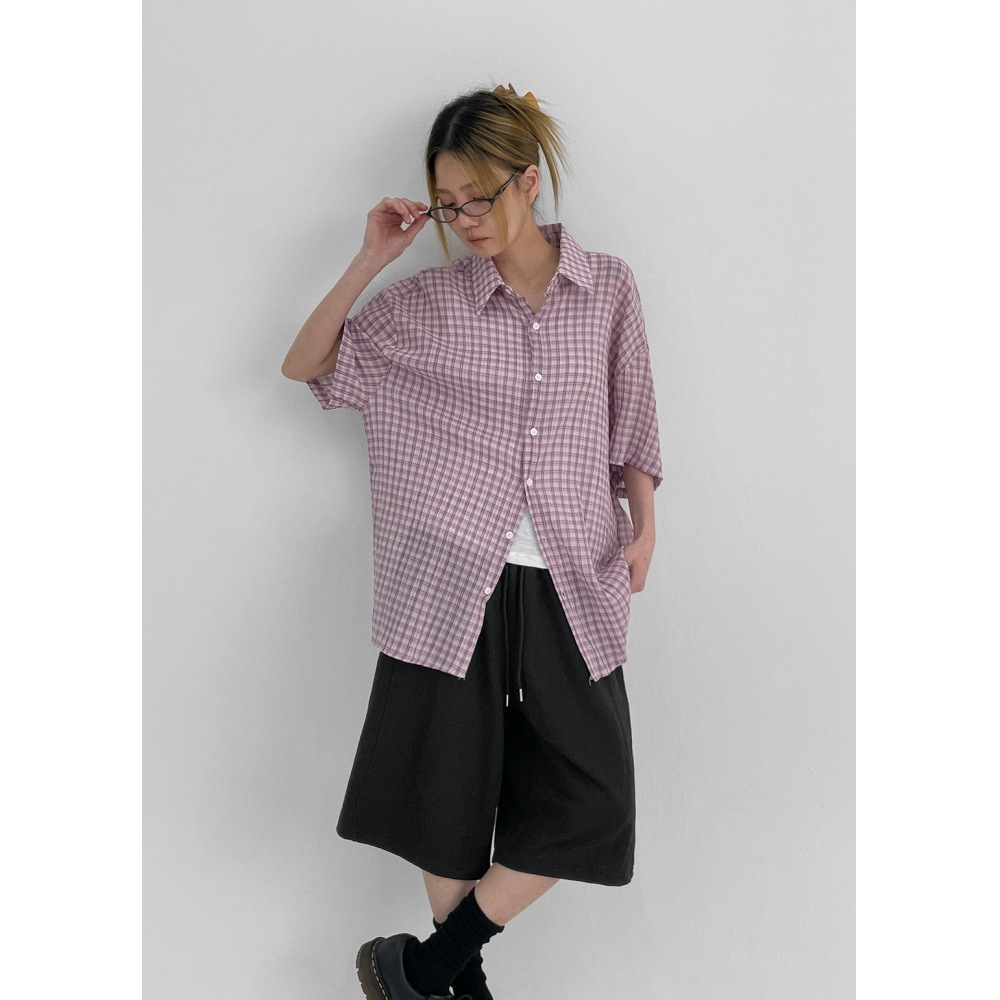 ブラックアップ (UNISEX) ダルポ シアサッカー 半袖 チェックシャツシャツ・ブラウス