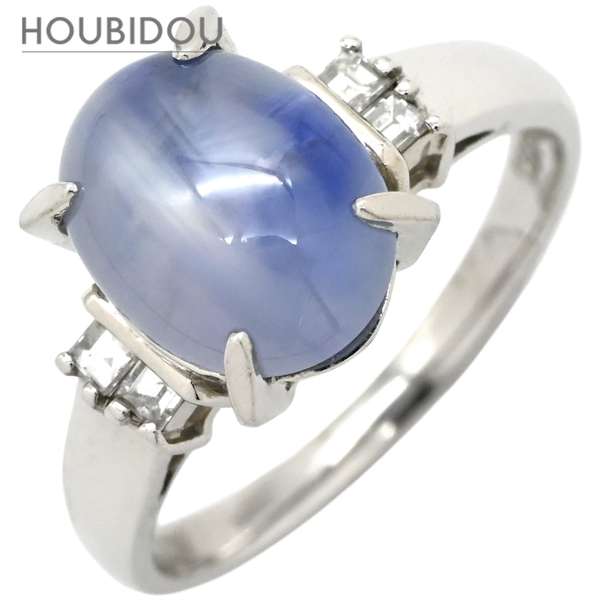 リング 指輪 スターサファイア 4.73ct ダイヤ 0.13ct ブルー×プラチナシルバー 青 ブルー Pt850 プラチナ オーバルカボション 11号【中古】