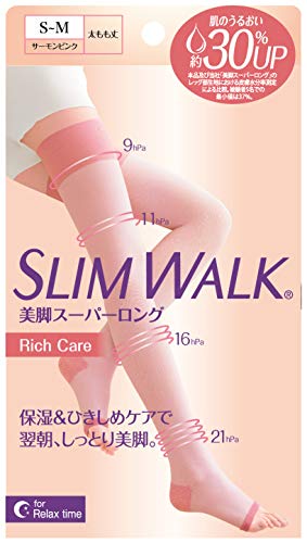 着圧ソックス スリムウォーク 美脚 スーパーロング Rich Care S-M ピンク 就寝用 着圧 ソックス AskDoctors コラーゲン配合 保湿