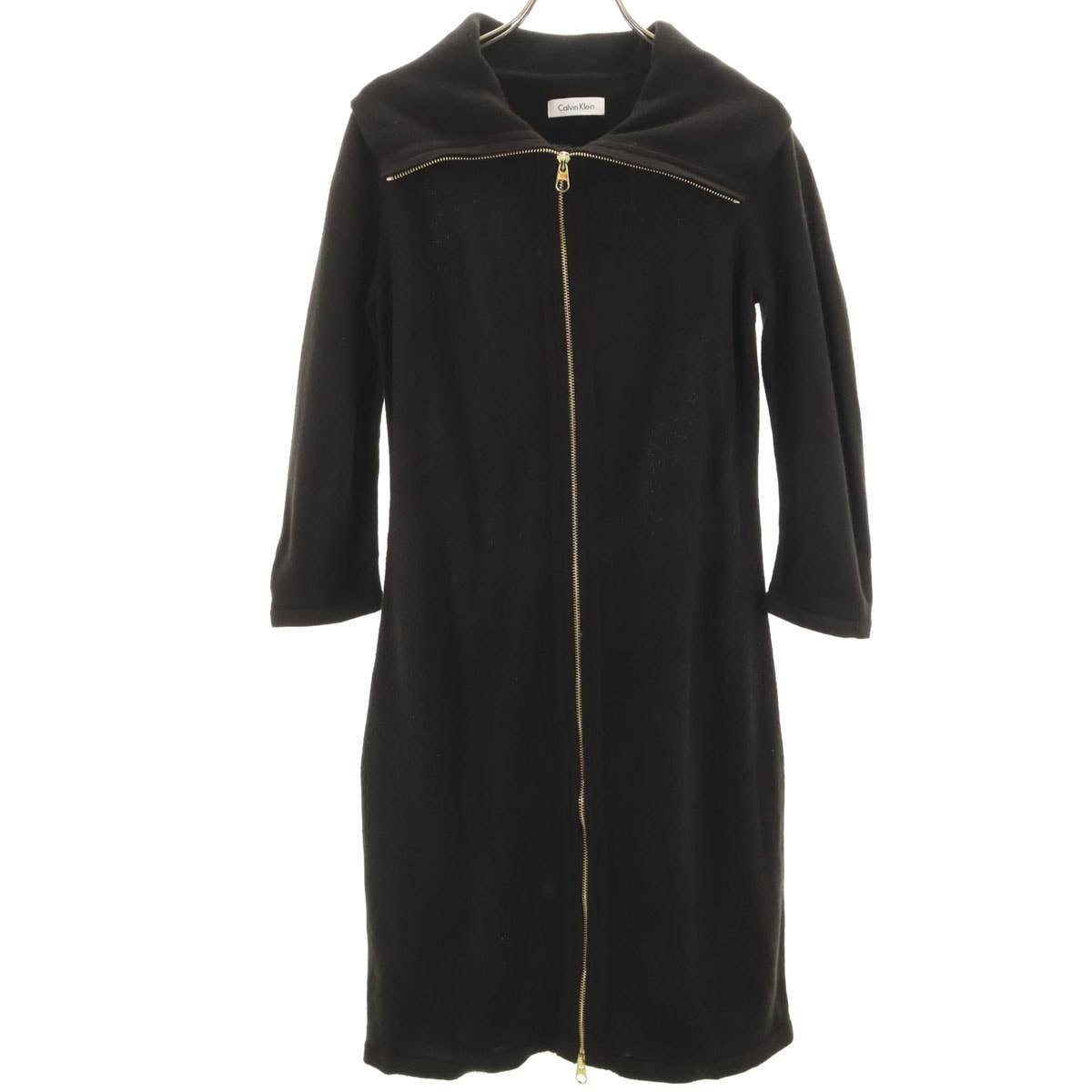 長袖 ニット ジップ ワンピース P ブラック レディース 古着