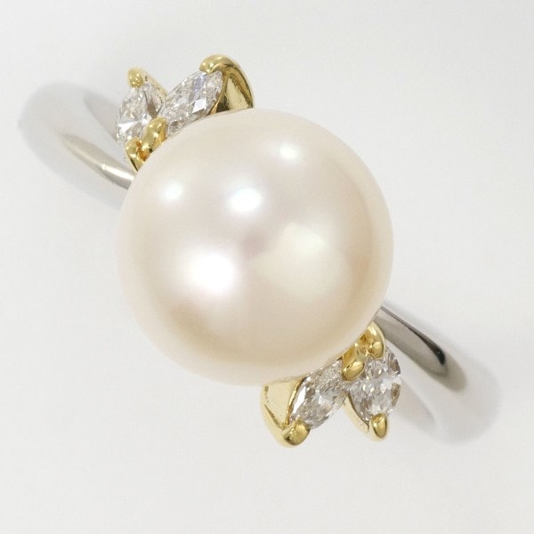PT900 プラチナ リング 12号 アコヤ真珠 約9.5mm ダイヤ 0.18 カード鑑別書 中古
