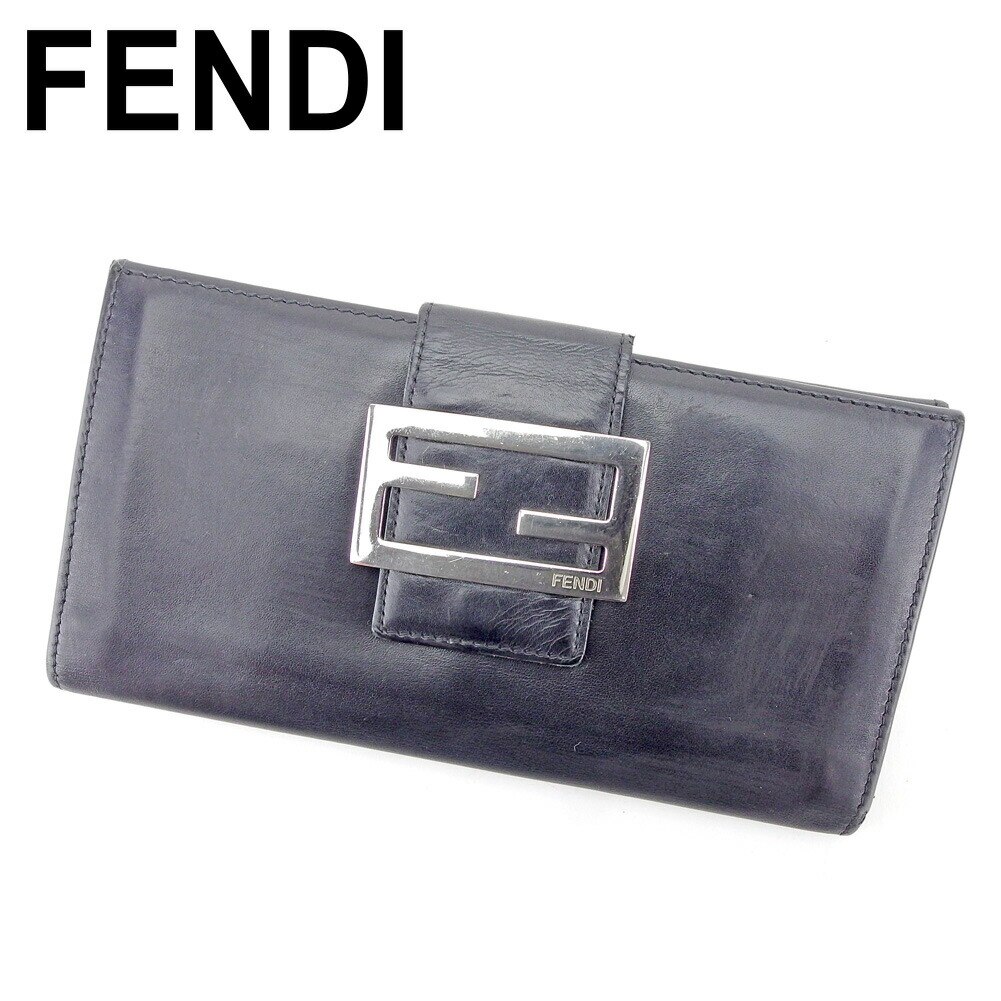 長財布 Wホック 財布 FFプレート ブラック シルバー 中古