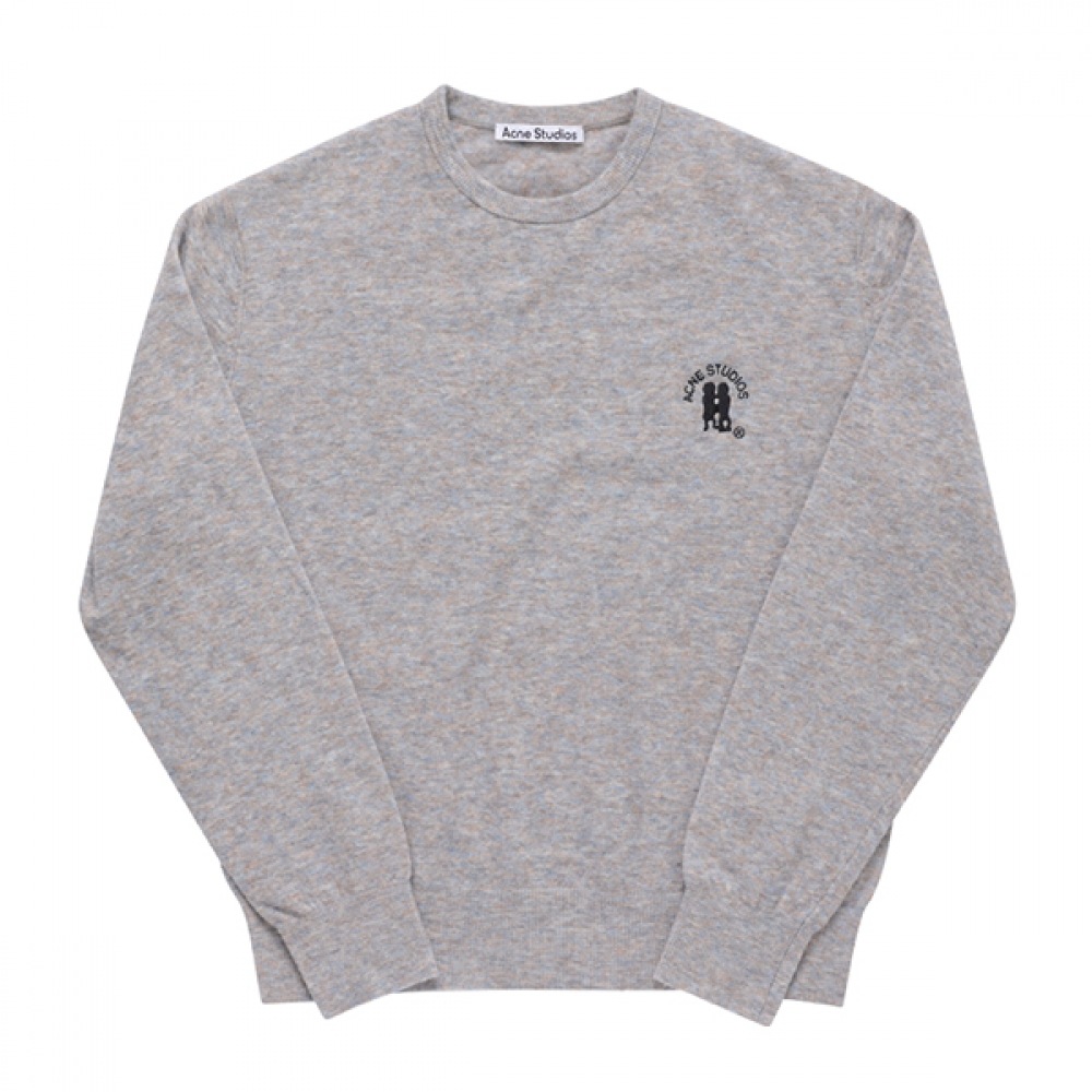 Acne Studio B60293 ライトグレーブラウンメランジロゴエンブロイダリーメンズニット