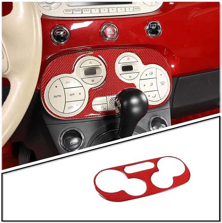 新型 フィアット 500 2011～2019に適用 エアコンスイッチパネル カバー 吹き出し口スイッチカバー 車 送風口 ステッカー カーボンファイバー製 取付簡単(カーボン調＆レッド)