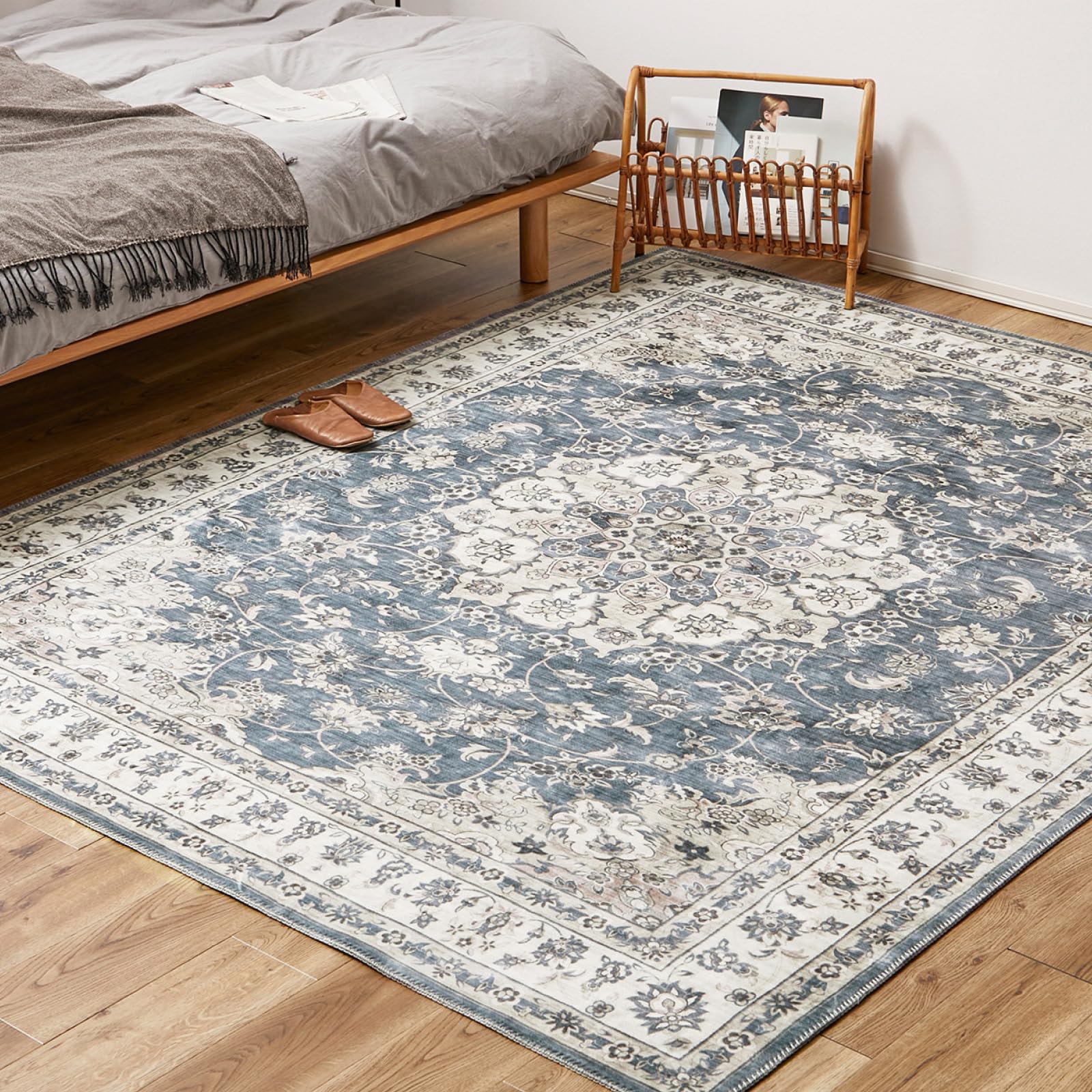 萩原 ラグ グレー 約130×190cm 「カメオ」 転写プリントラグ 洗える 滑りにくい加工付き ホット対応