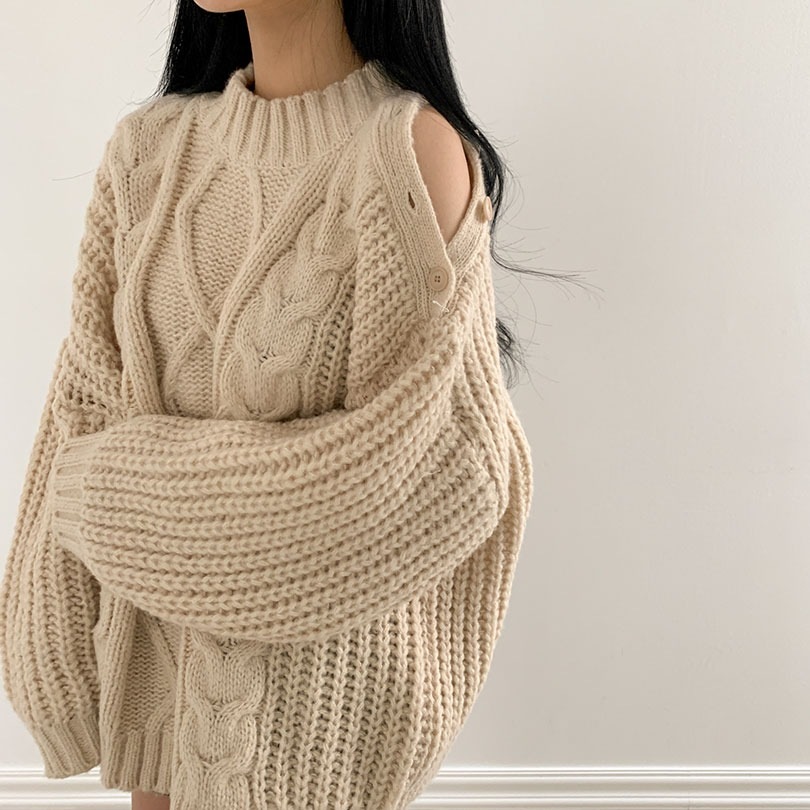 韓国の女性ファッション/ [3way/4color] サイドボタンケーブルニット nt1241