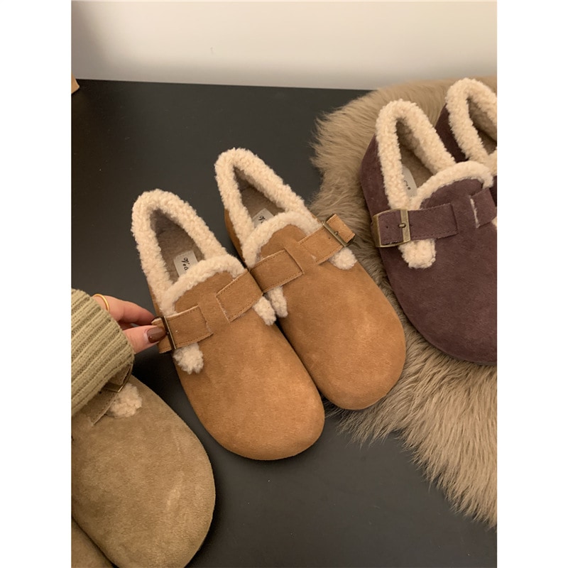 Cowhideバージョン！豪華なフリースブレニフェラシューズスノーブーツシューズの秋と冬の暖かい綿の靴を備えた女性用の靴用の厚いソーリングファーシューズ