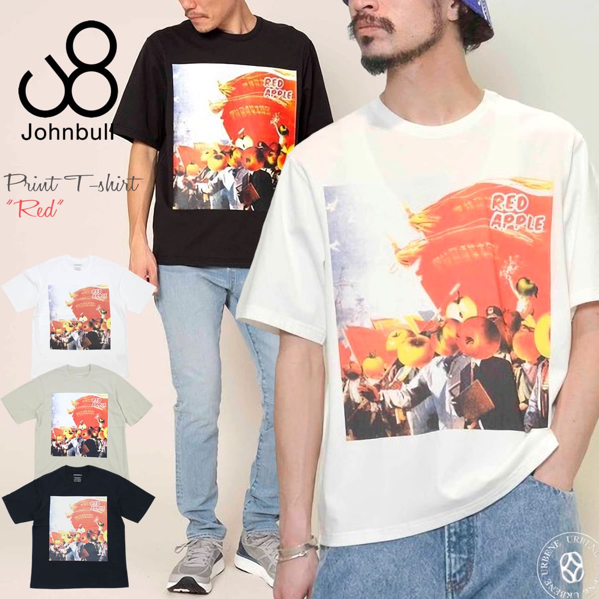 メンズ 半袖 アップル リンゴ 林檎 デザインプリントTシャツ クルーネック RED レッド (25773) アメカジ アーベン