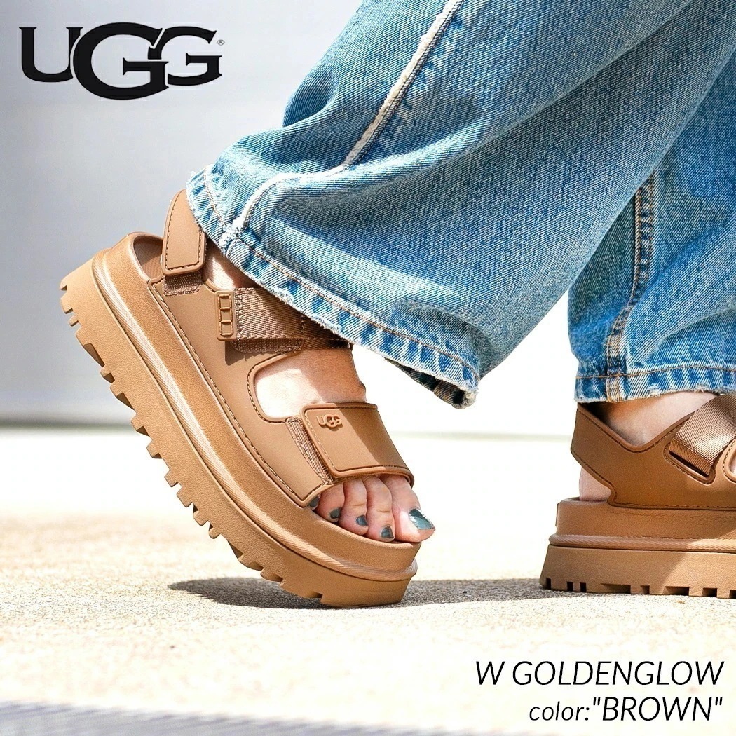 UGG W GOLDENGLOW "BROWN" アグ ウィメンズ ゴールデングロウ サンダル スライド レディース ( 茶 ブラウン 厚底 ストラップ ベルト ラバー ウィメンズ 1152685