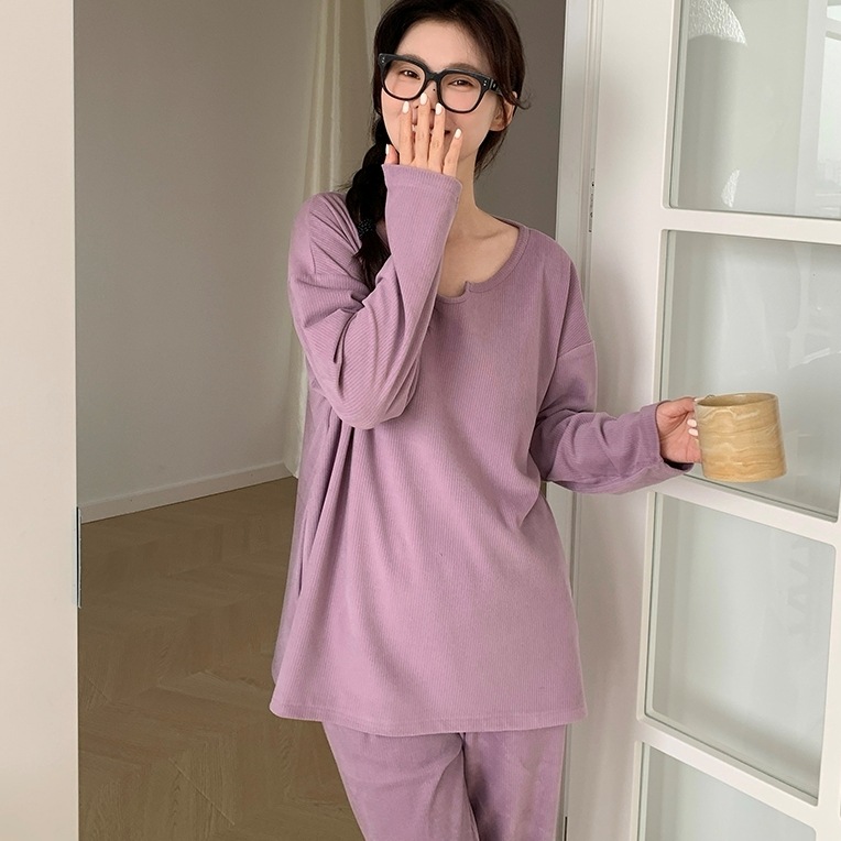 パジャマ ナイトウエア 上下セット パジャマ 長袖 ラウンドネック プルオーバー ミディアム丈 ロングパンツ ウエストゴム ポケット 可愛い かわいい 大人可愛い きれいめ シンプル 上品 おしゃれ