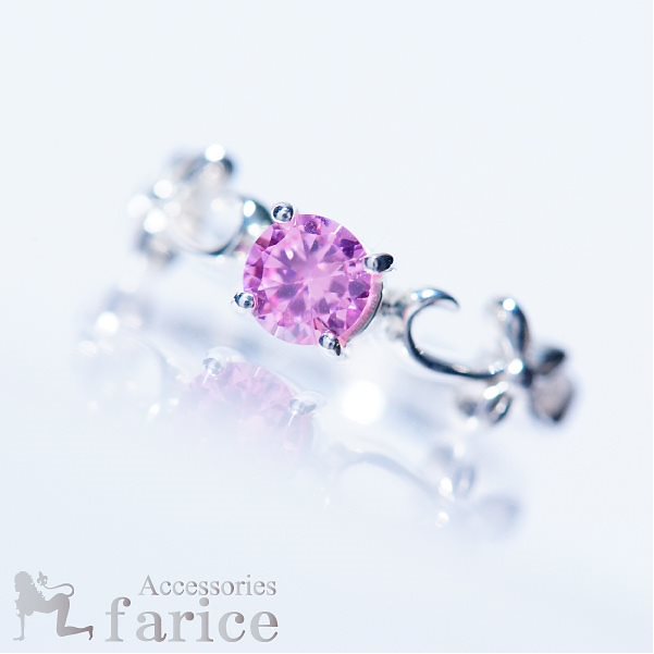 ピンクチェリーブロッサムキュービックジルコニアストーン フローラルスイートリング