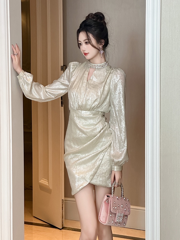 【JY.上品】 2024秋冬新品 ショートワンピース ダイヤモンド飾り ドレス パーティー キャバ 大人 同窓会 披露宴 卒業式 結婚式 演奏会 ウェディング 二次会 メガ割