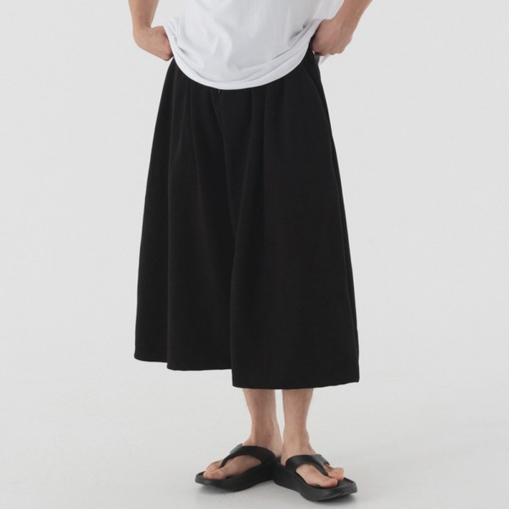 (Pianer) スーパーワイドスウェットバミューダパンツ (ブラック)