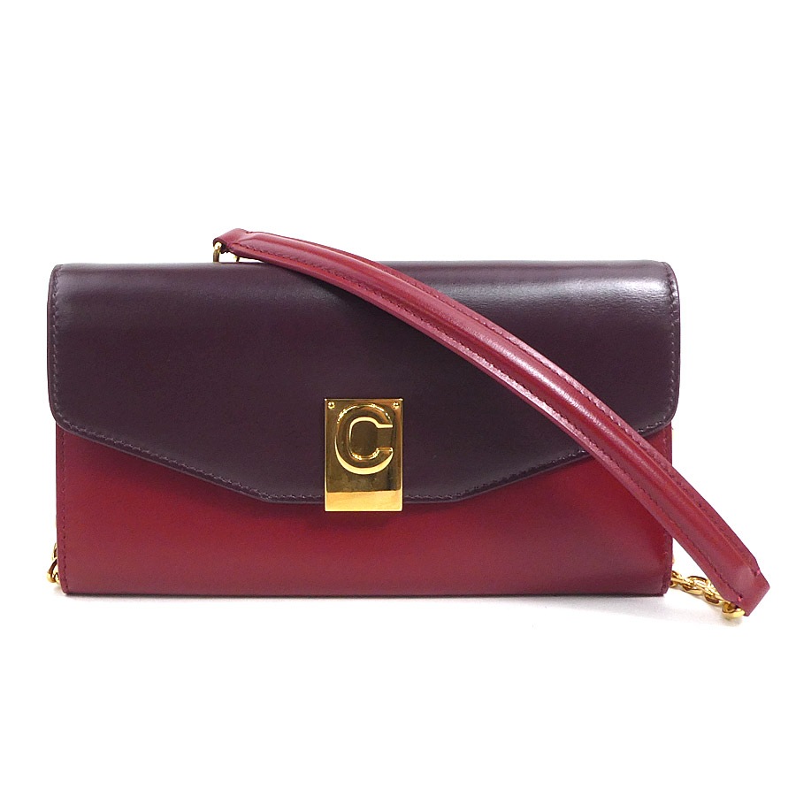 セリーヌ CELINE 長財布 チェーンウォレット レザー ボルドー×レッド レディース r10909a