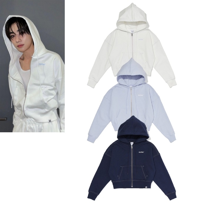 【THE BOYZ NEW着用】 (W)CONTRAST STITCH CROP HOOD ZIP UP