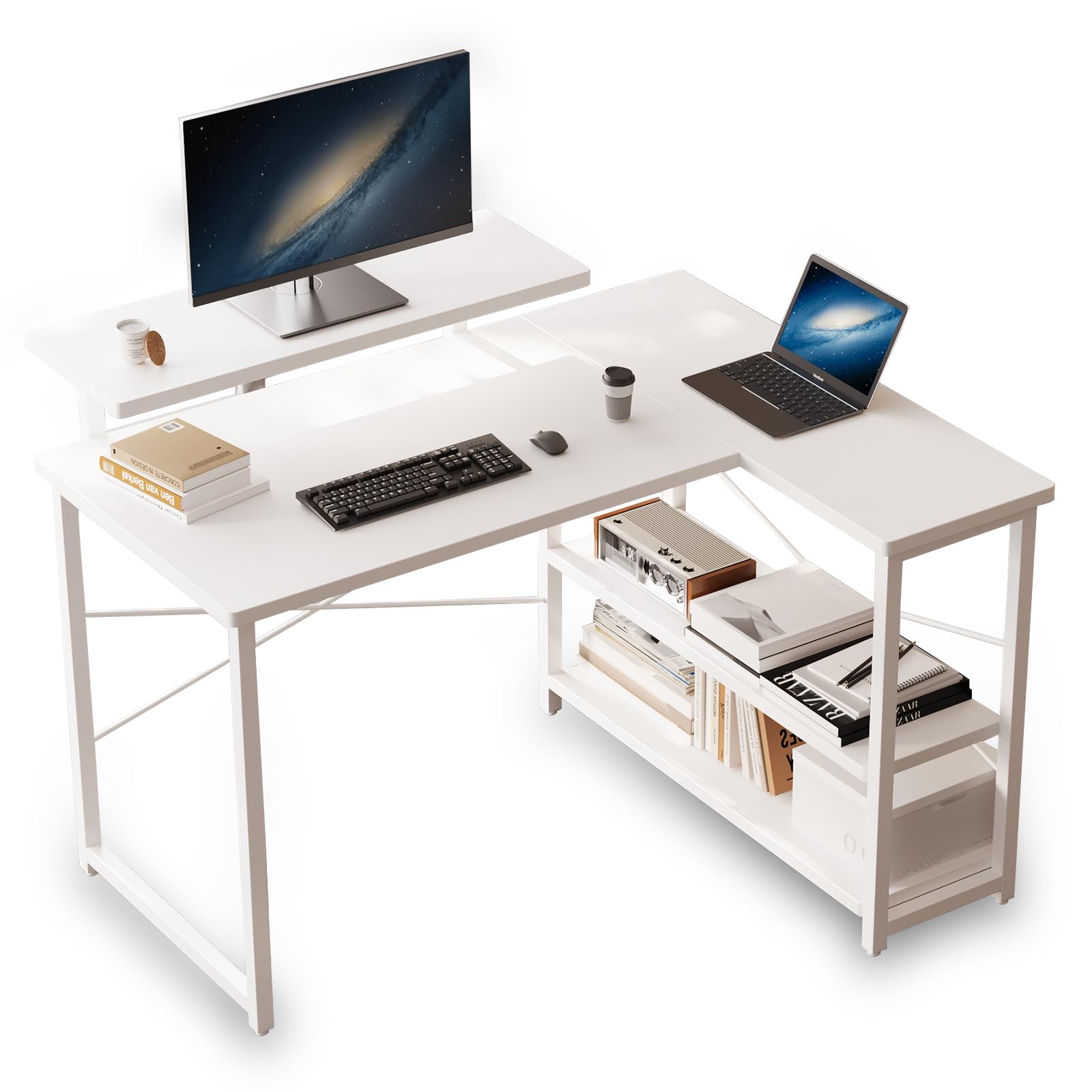 【コーナー活用】【ラック付】 L字デスク パソコンデスク ゲーミングデスク 省スペース ワークデスク 学習机 勉強机 在宅勤務 組立簡単