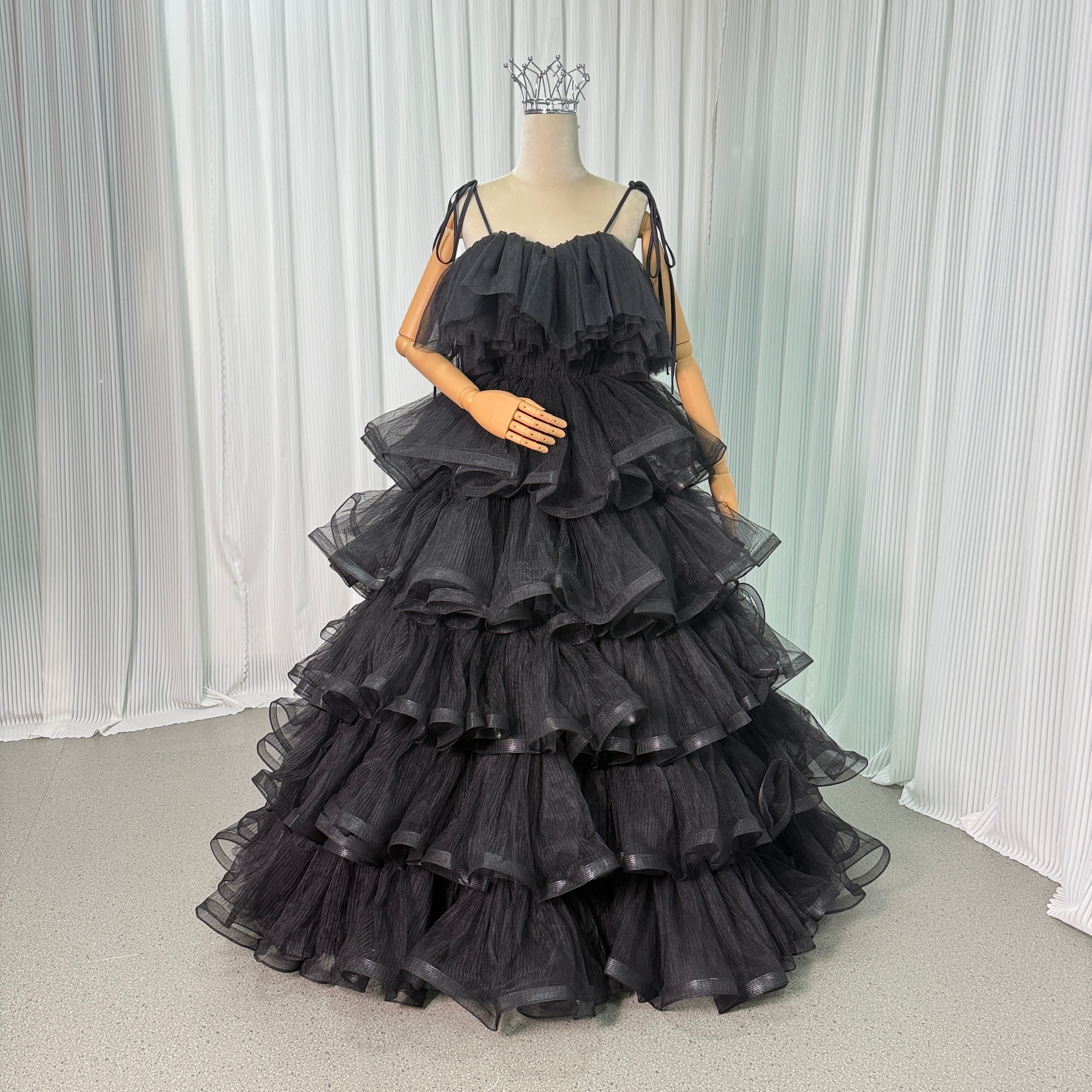 カラードレス グレー キャミソール ソフトチュール ティアードのドレス ロング 花嫁 前撮り