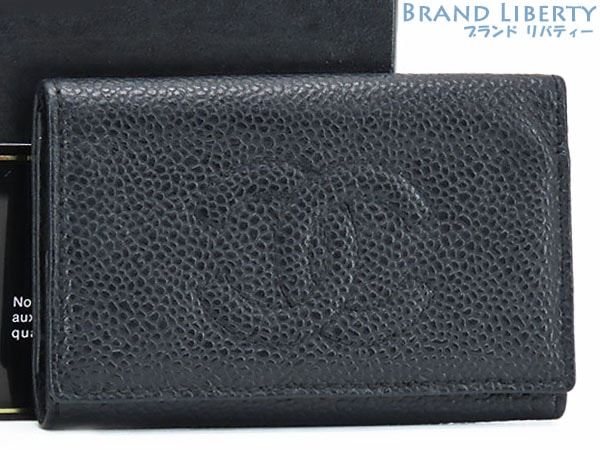 シャネルココマークキャビアスキン6連キーケースキーリングキーホルダーブラックグレインドカーフスキンA01439A13502