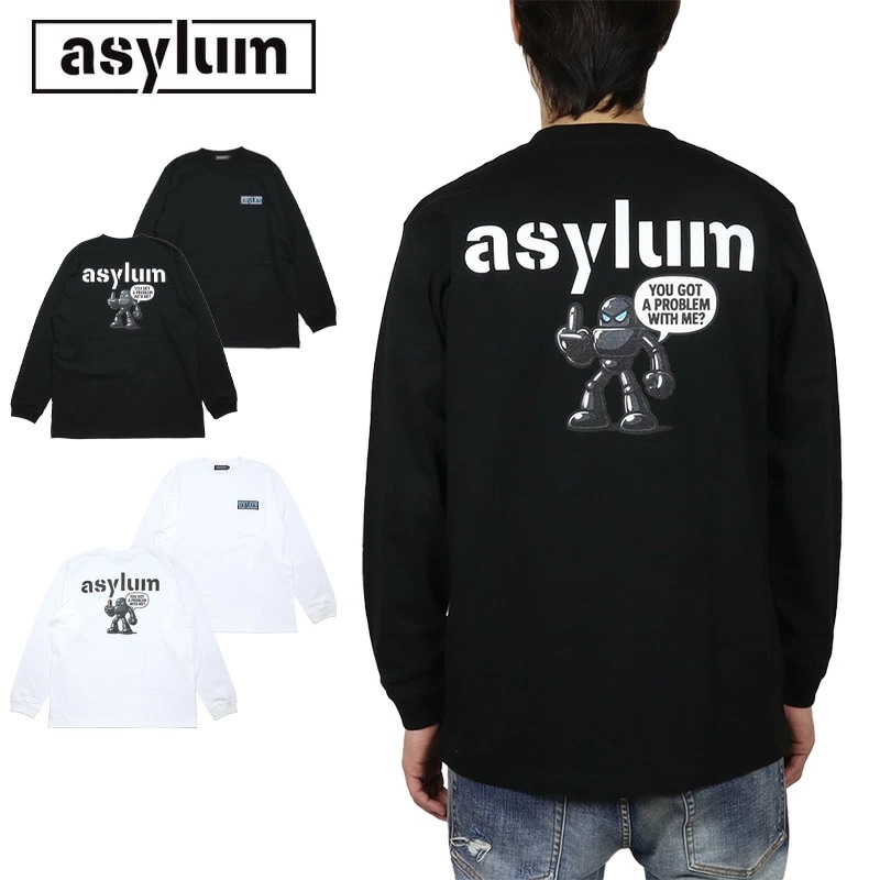 ASYLUM ロンT アサイラム Tシャツ 長袖Tシャツ ロングスリーブTEE メンズ レディース ブランド 大きいサイズ おしゃれ おすすめ ASYLUMオリジナル 黒 白 綿100% バックプリン