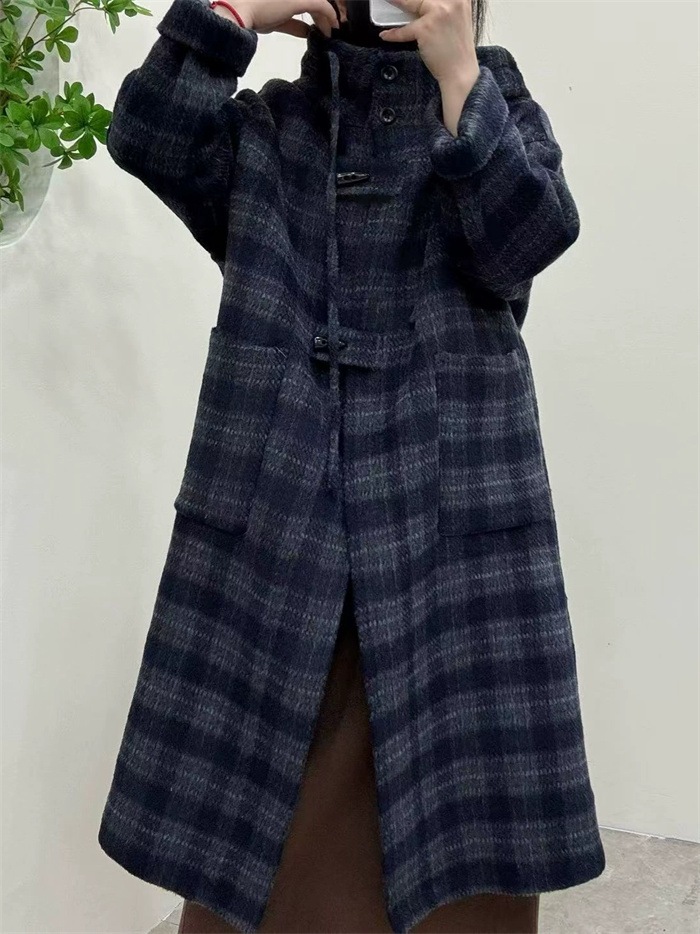 コート レディース 秋冬 ダブルフェイスウールコート フード付き ホーンボタン 厚手ロング丈 高級感