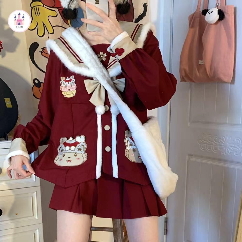 Hot!!!セーラー服jk制服女性新年竜年幼稚園ガウン厚着セット