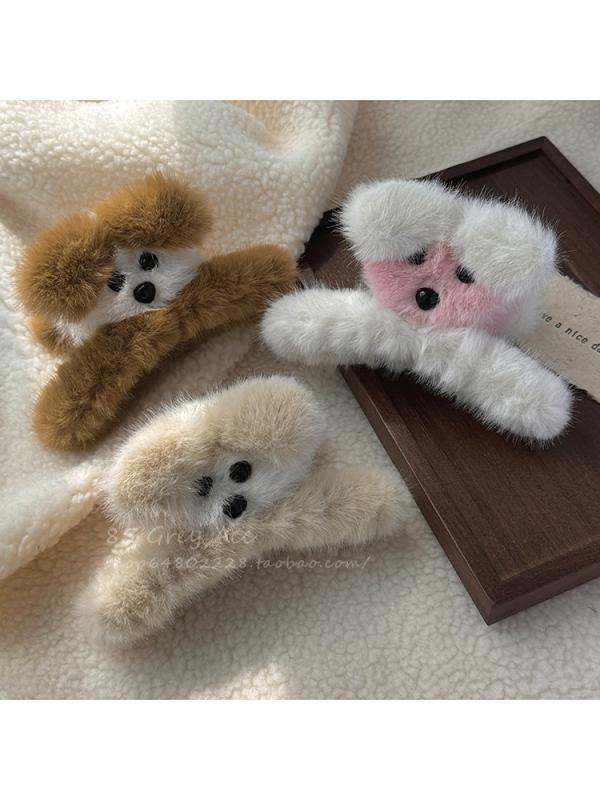 ヘアクリップ 犬 レディース バンス アクセサリー 髪飾り 髪留め かわいい 秋冬 ブラウン ベージュ