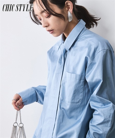 シャツ・ブラウス 綿100％ネクタイ付シャツ シックスタイル 大きいサイズ対応