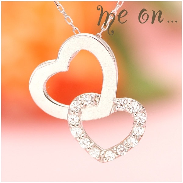 me on... K10ホワイトゴールド天然ダイヤモンドダブルハートモチーフネックレス 発送目安：２３週間