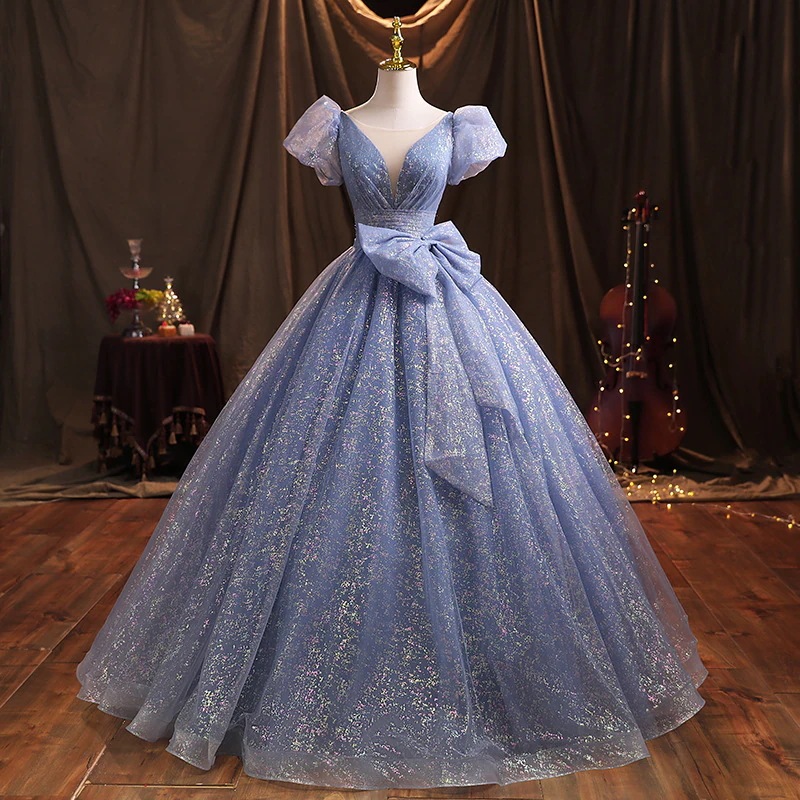 8070イブニングドレス　ブルー カラードレス　ロングドレス　ウェディングドレス　ステージ　忘年会ドレス　結婚式二次会　発表会　披露宴　演奏会　大きいサイズ 　小さいサイズ