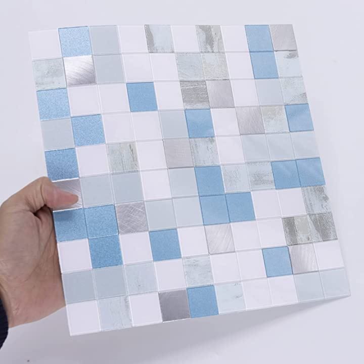 防水耐熱DIYタイルシール 3D立体壁紙シール 四角形青色25x25cm-10枚セット(四角形青色25x25cm-10枚セット)