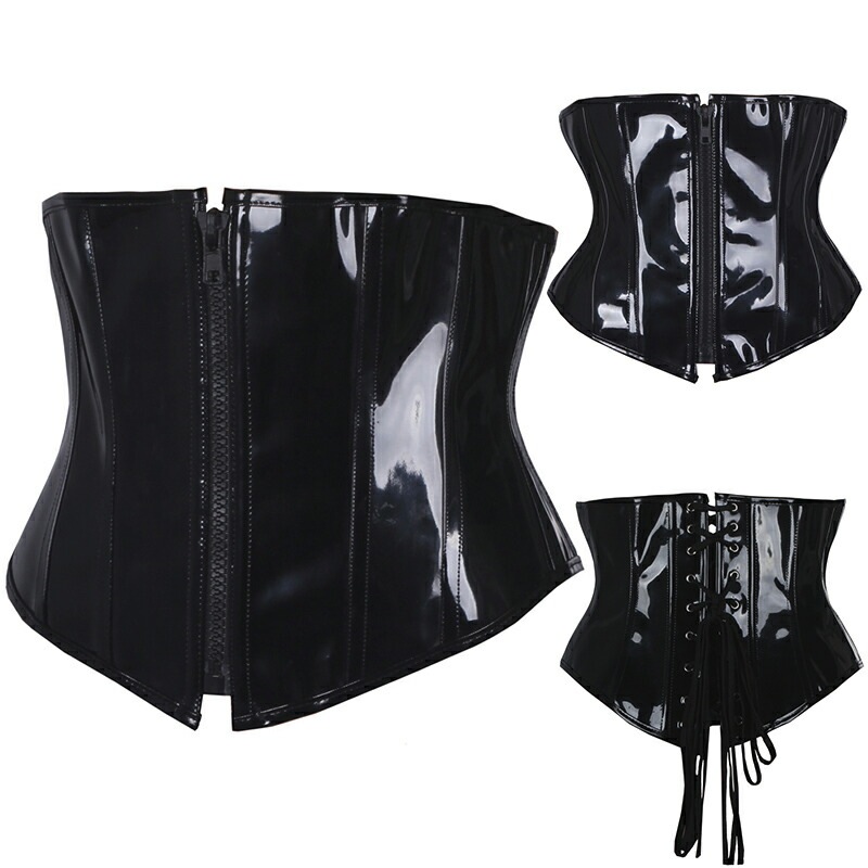 エナメル調ジッパーブラックレザーウエスト コルセット S M L XL 黒色 革皮 ボディスーツ コスプレ ウエスト 腰 ボディコン SM ボンデージ セクシー 女性 彼女 nt198xxxxxxxx 8,118円