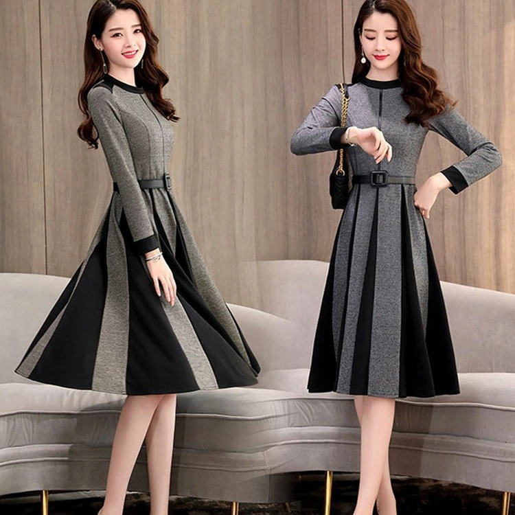 レディースドレス 春秋冬 長袖 ワンピース Aライン 膝丈 着やせ ワンピース パーティー 発表会 婦人服 通勤服 女性 オフィス ワンピース ドレス