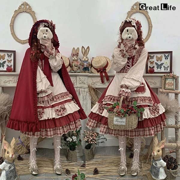 ロリータ ワンピース ゴスロリ Aライン リボン Lolita レディース コスチューム 衣装 かわいい フリル 仮装 パーティ 髪飾り エプロン マント イベント ファッシ
