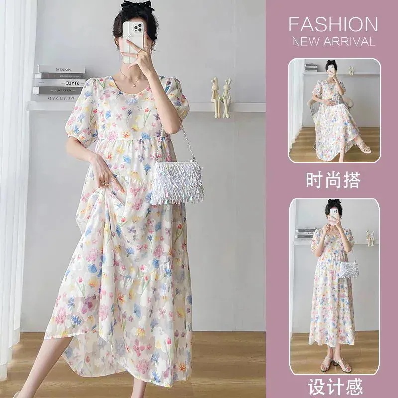 HOT!!!人气作マタニティウェアマタニティワンピース夏フランス復古花柄ロングゆとりがある 4,857円